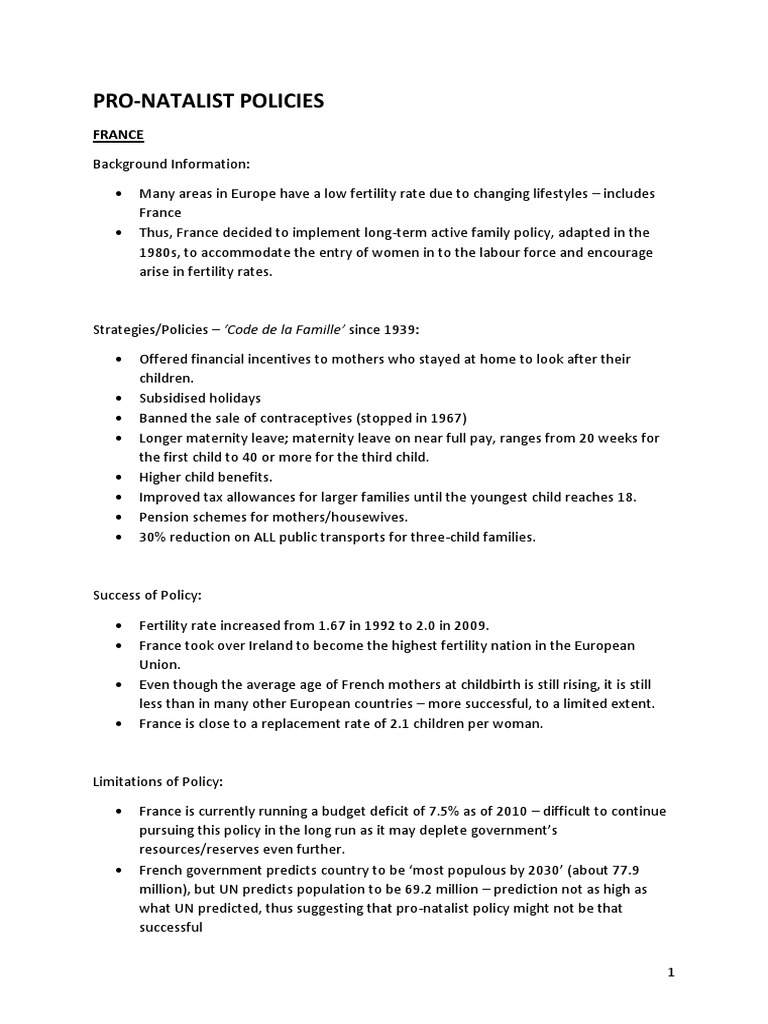 Pro Natalist Policies Birth Rate Total Fertility Rate Free 30day Trial Scribd