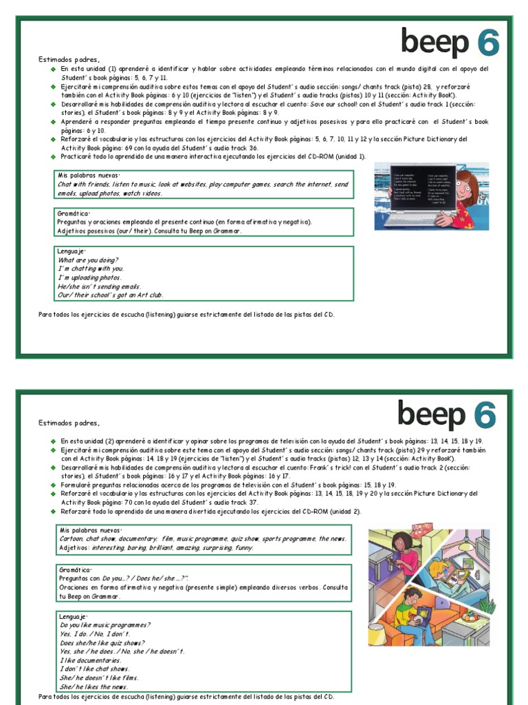 Actividades y Vocabulario del Beep 6 | PDF | Mecánica del lenguaje ...