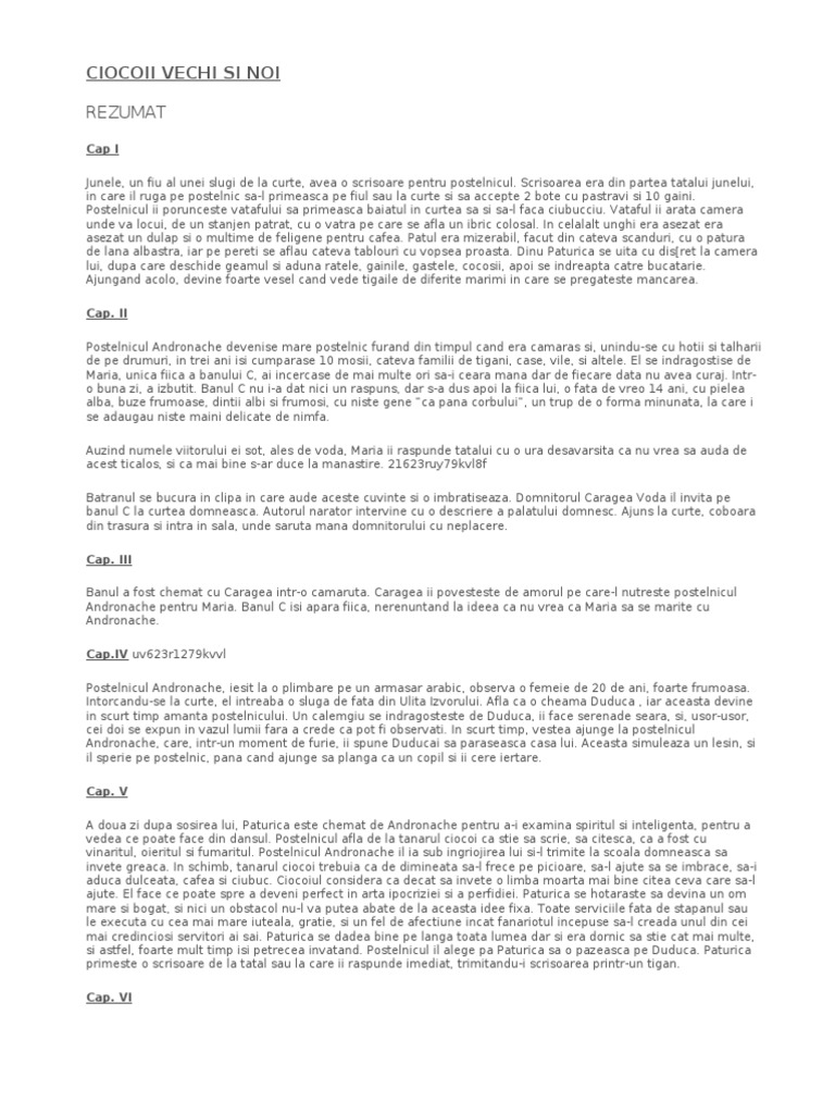 Ciocoii Vechi Si Noi Rezumat Pe Capitole