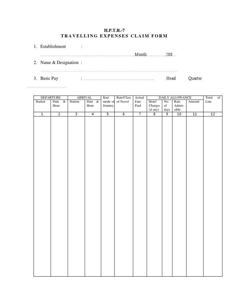 H.P.T.R.-7 Travel Expense Claim Form | PDF | Computers