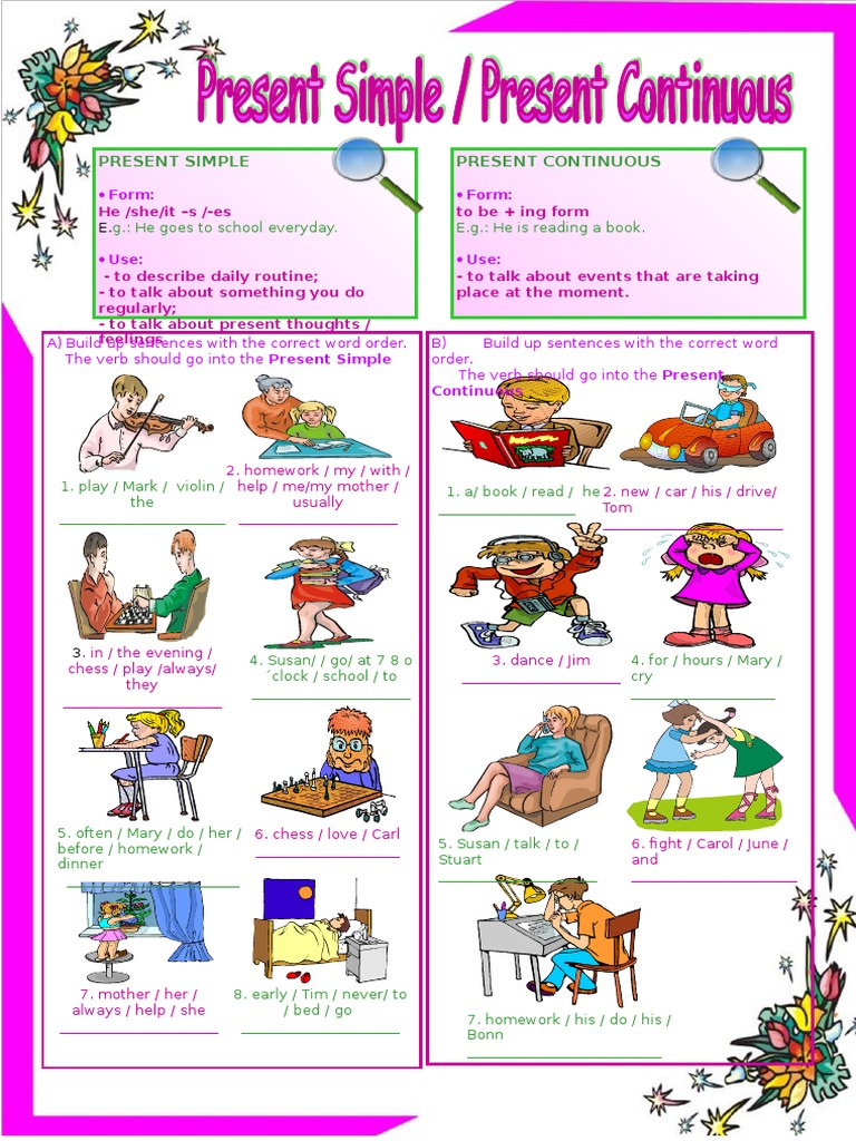 Present Simple vs. Present Continuous Guide | PDF | Sentence ...