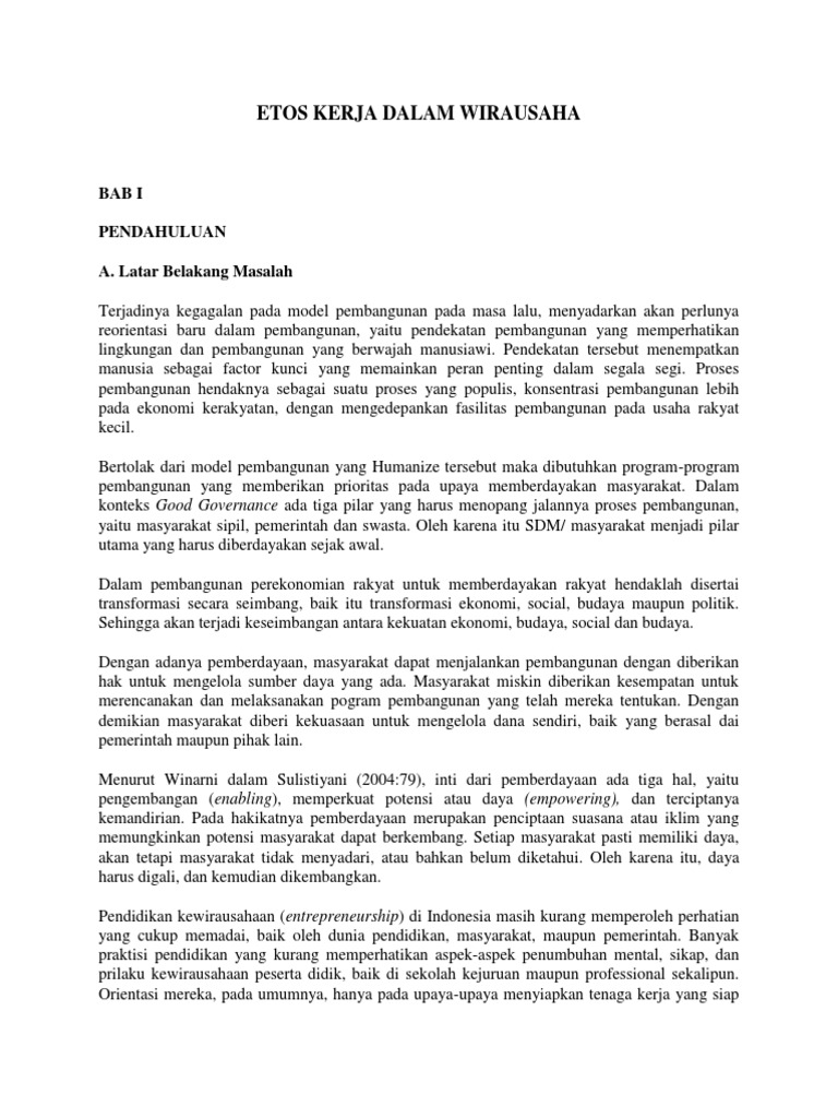 Etos Kerja Dalam Wirausaha