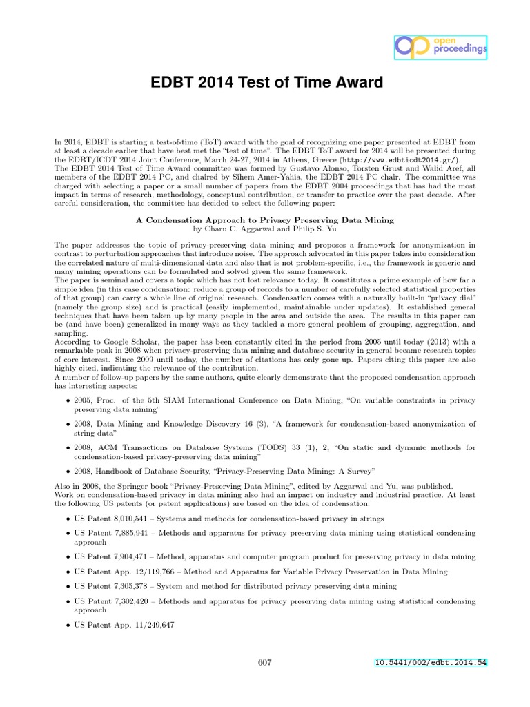 Test of Time Award EDBT PDF Data Mining Databases