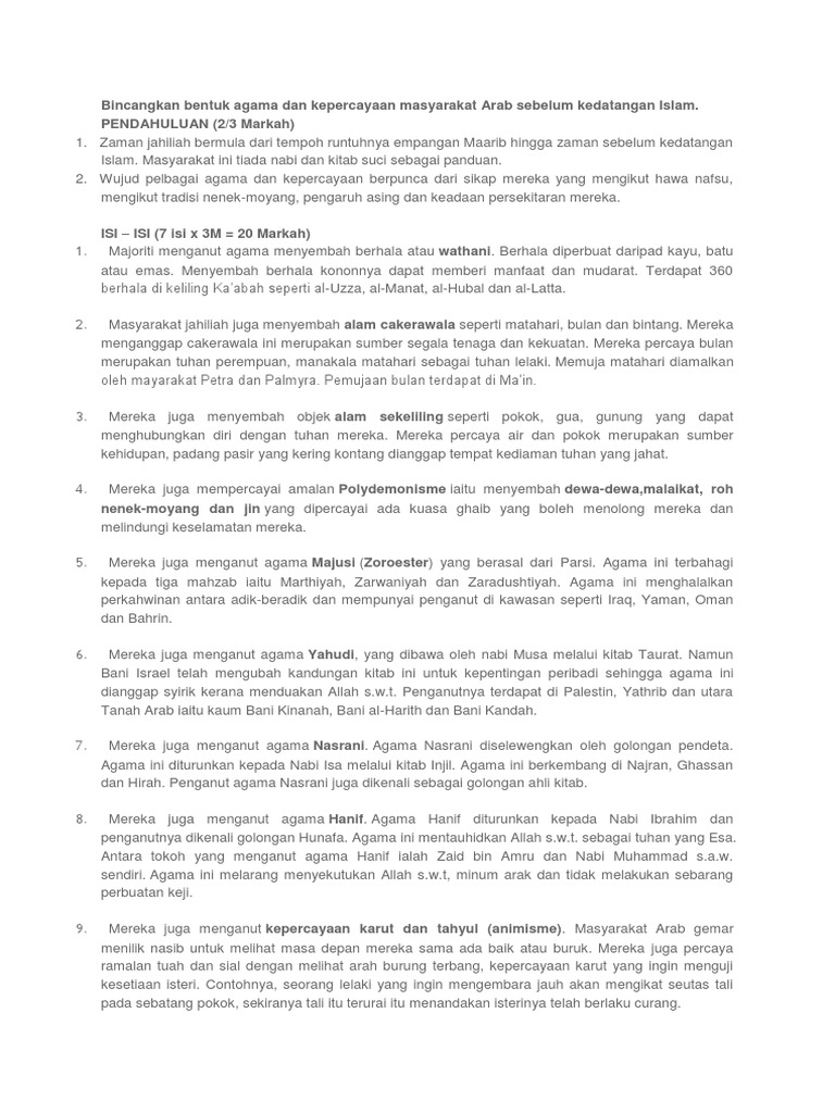 Bentuk Agama Dan Kepercayaan Masyarakat Arab Sebelum Kedatangan Islam Pdf