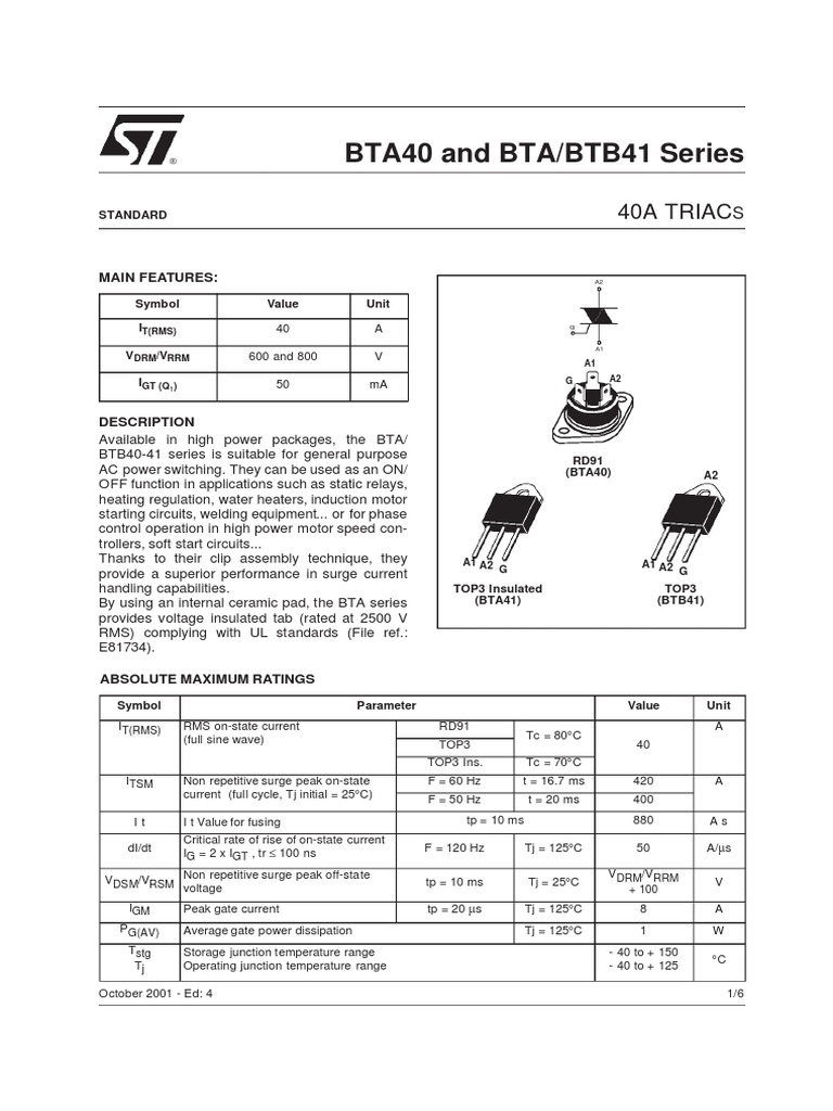 TRIAC datasheet Electrical Engineering Manufactured Goods