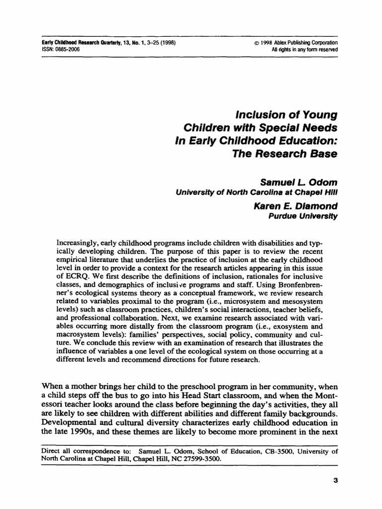 Inclusion of Young Children With Special Needs Early Childhood ...