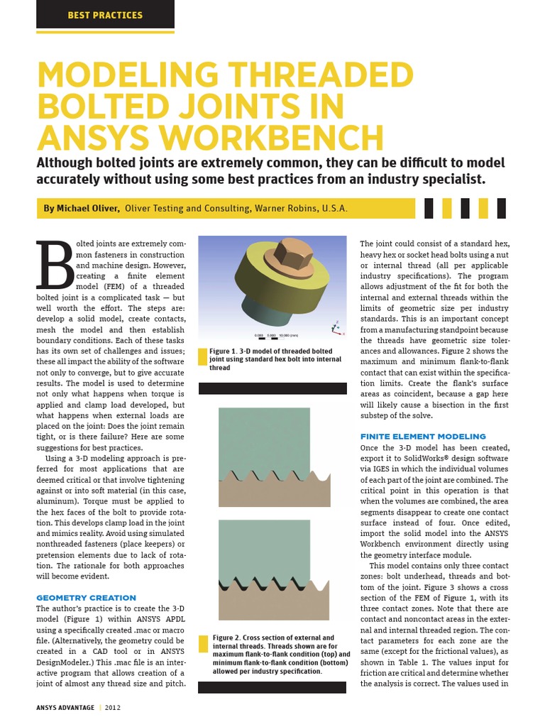 AA V6 I2 Modeling Threaded Bolted Joints in ANSYS Workbench PDF | PDF ...