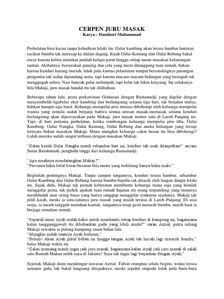 Cerpen Juru Masak Karya Damhuri Muhammad