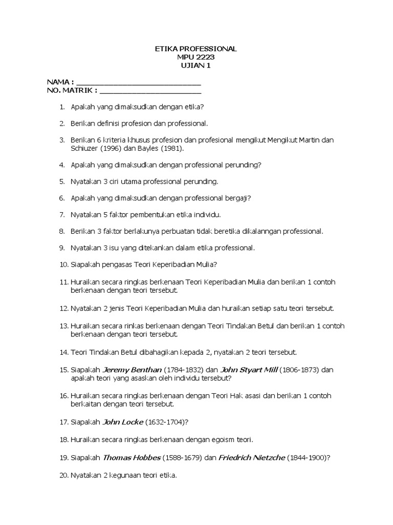 Ujian 1 Etika Professional Pdf