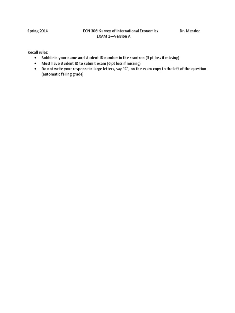 ECN 306 International Economics Exam 1 | PDF | Free Trade | Exports