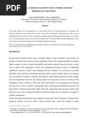 A VAR Model as Risk Management Tool