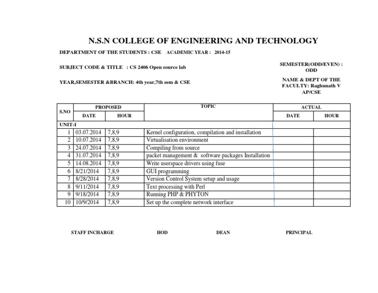 CSE Open Source Lab Schedule 2014-15 | PDF