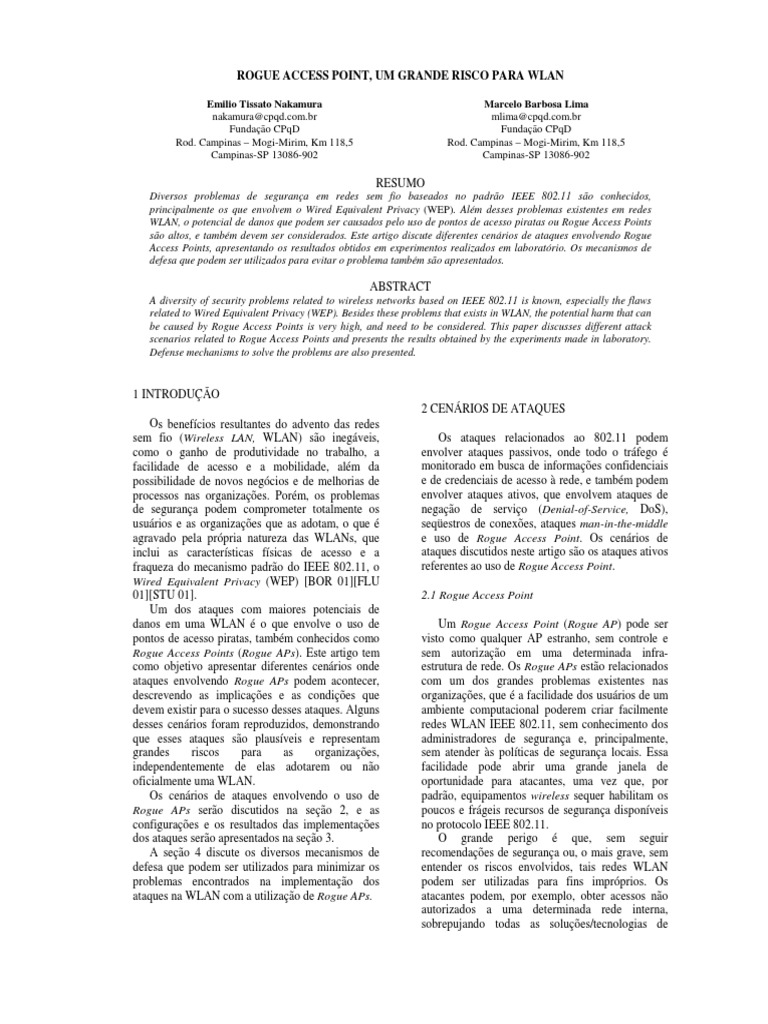 Risco de Rogue Access Points em WLAN | PDF | Ieee 802.11 | Rede sem fio