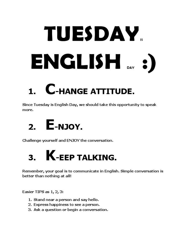 Tuesday: Speak English Day Tips | PDF