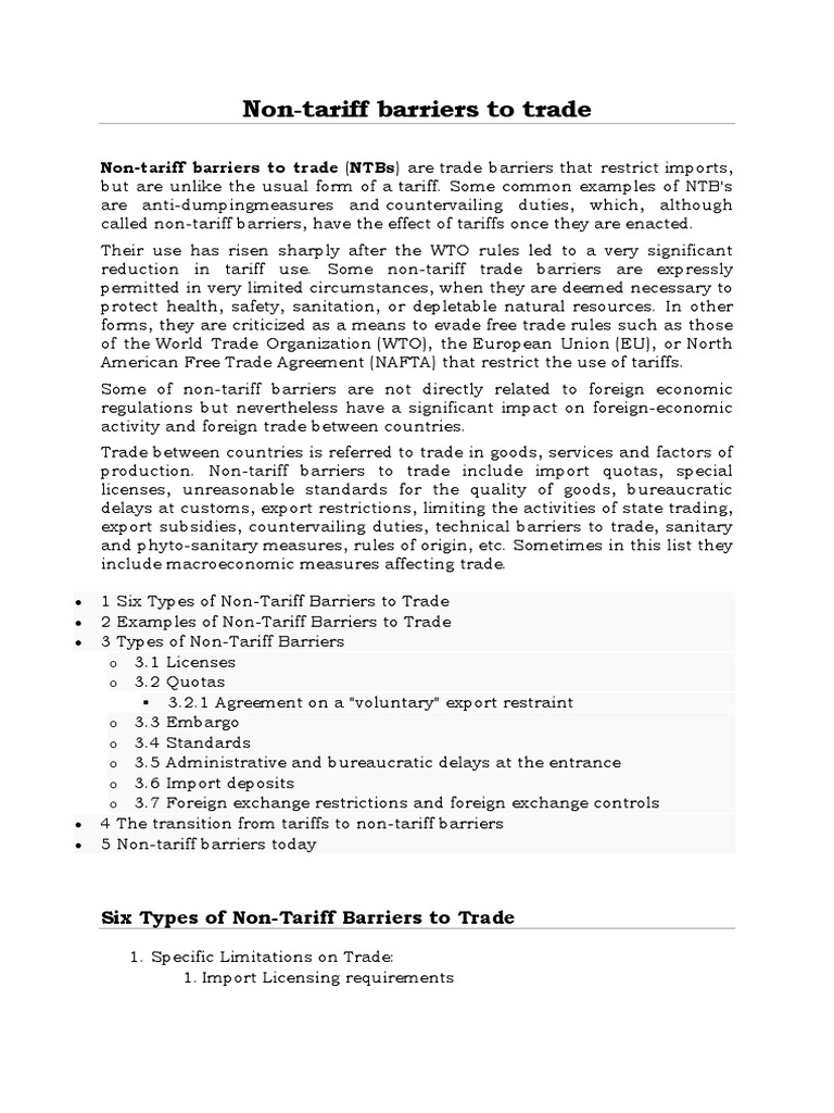 Understanding Non-Tariff Trade Barriers | PDF | Non Tariff Barriers To ...
