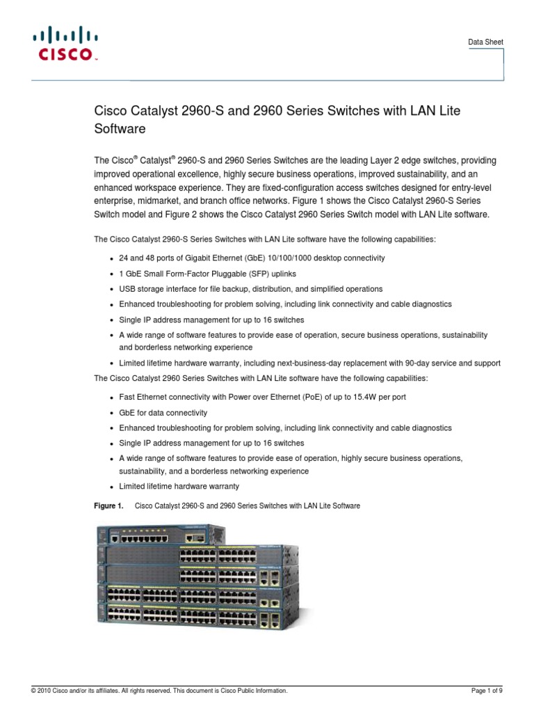 Cisco Catalyst 2960-S And 2960 Series Switches With Lan Lite Software ...