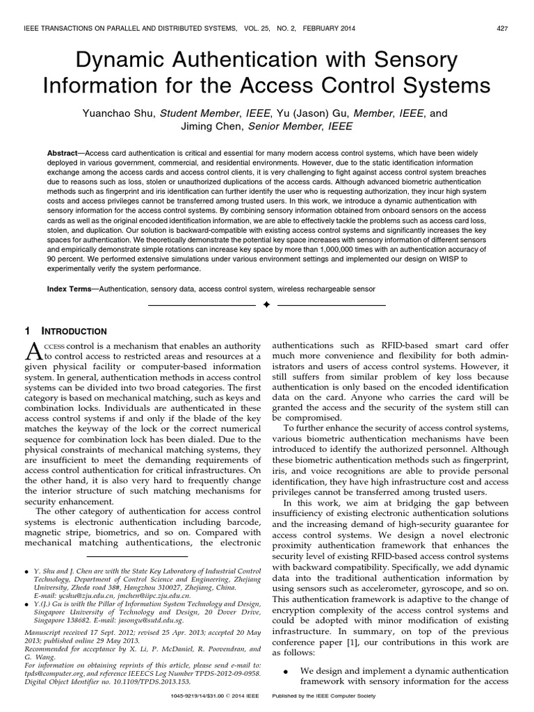 Dynamic Sensory Authentication for Access Control | PDF | Access ...