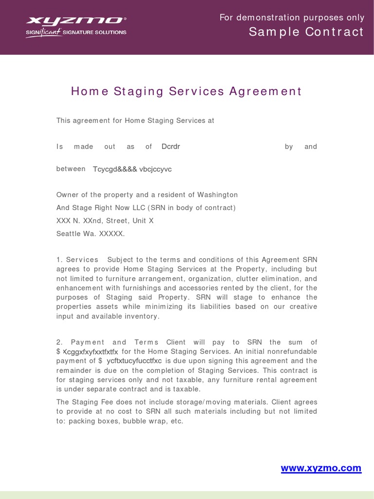 Home Staging Services Contract | PDF | Indemnity | Civil Law (Legal System)