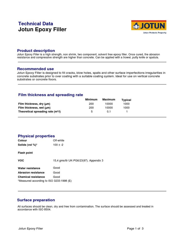 Datasheet Jotun Epoxy Filler English (Azad Jotun) Epoxy Paint