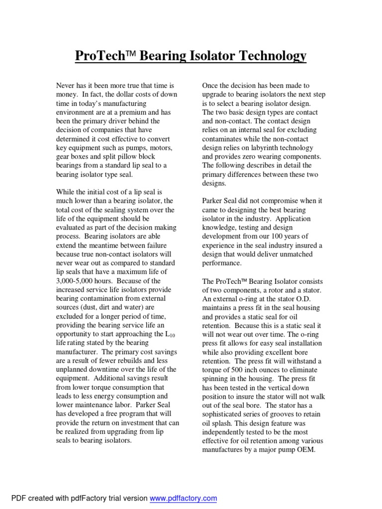 Protech Bearing Isolator Seal Theory PDF Fluid Dynamics Bearing