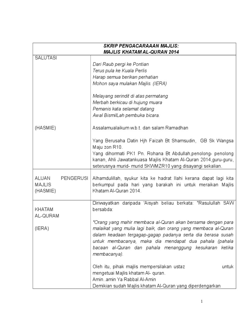 Teks Mc Majlis Penutupan Ihya Ramadan