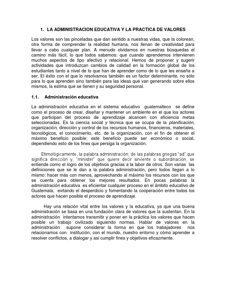 Valores en la Administración Educativa | PDF | Liderazgo | Toma de ...