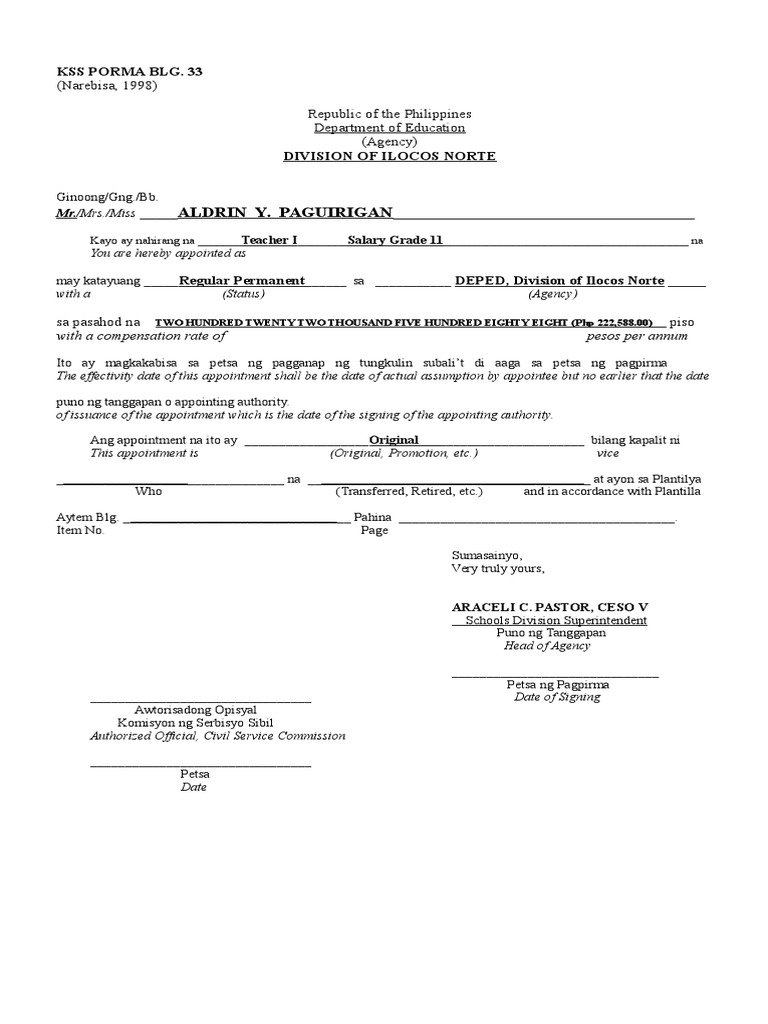 Cs form 33 appointment form