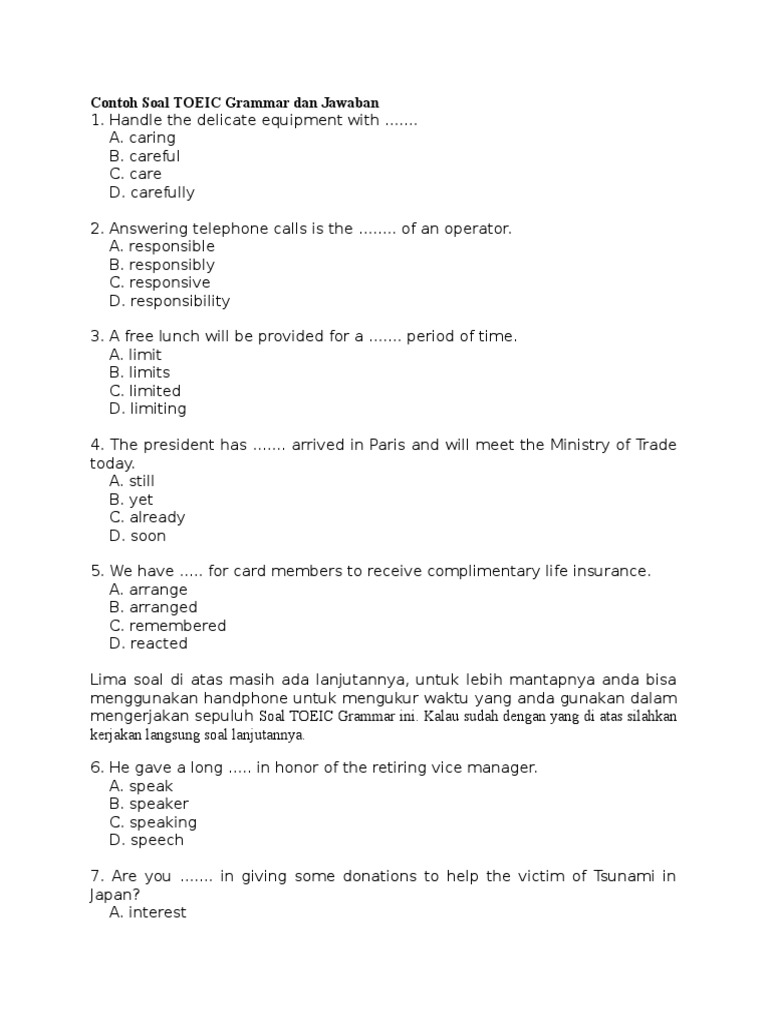 Soal Tes Toeic 2018