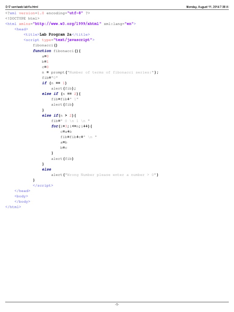 Fibonacci Series JavaScript Program | PDF