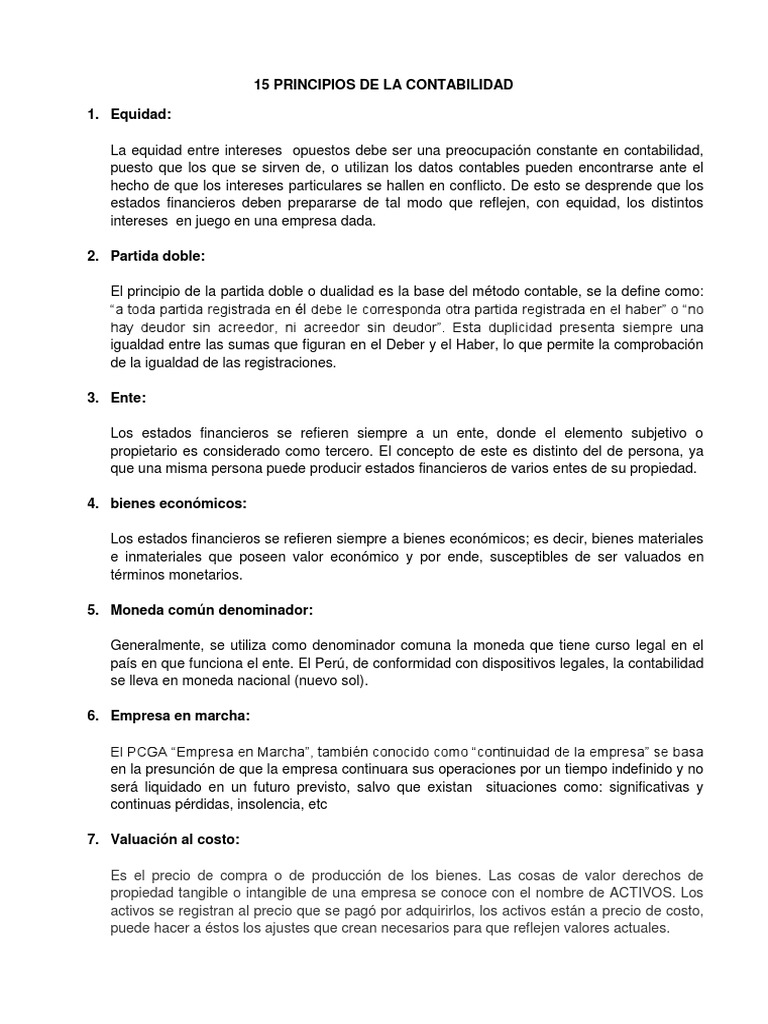 15 Principios de la Contabilidad | PDF | Contabilidad | Ciencias económicas