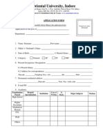 Oriental University, Indore: Application Form