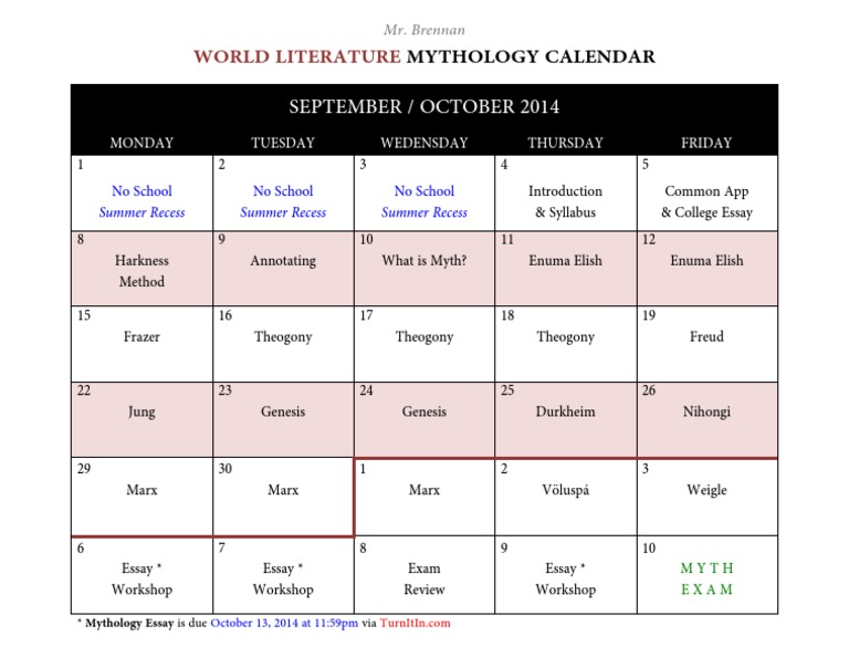 World Literature Mythology Calendar 2014 | PDF | Art