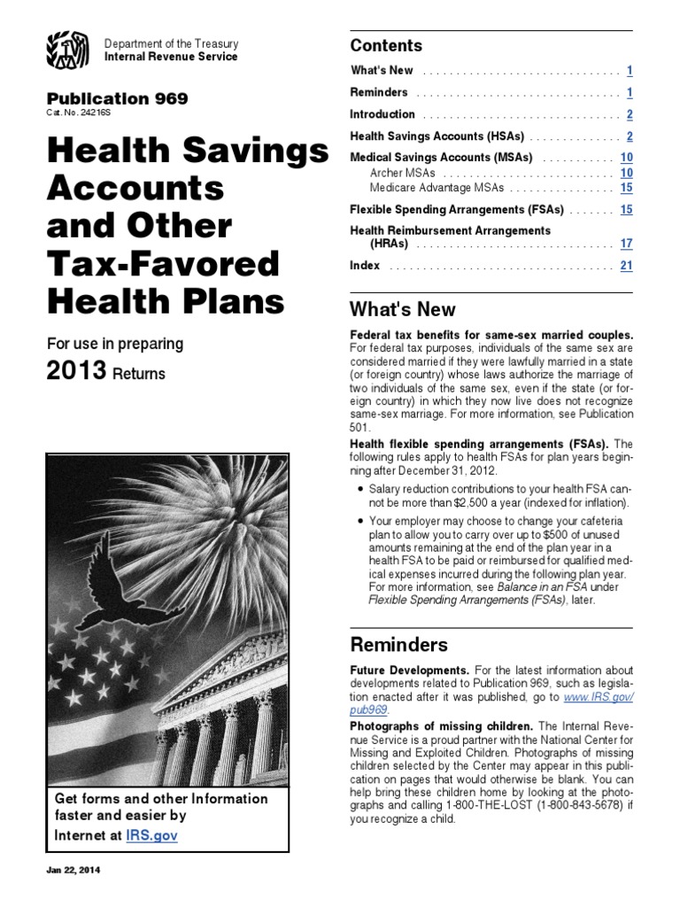 IRS Publication 969 Explains Health Savings Accounts PDF Health