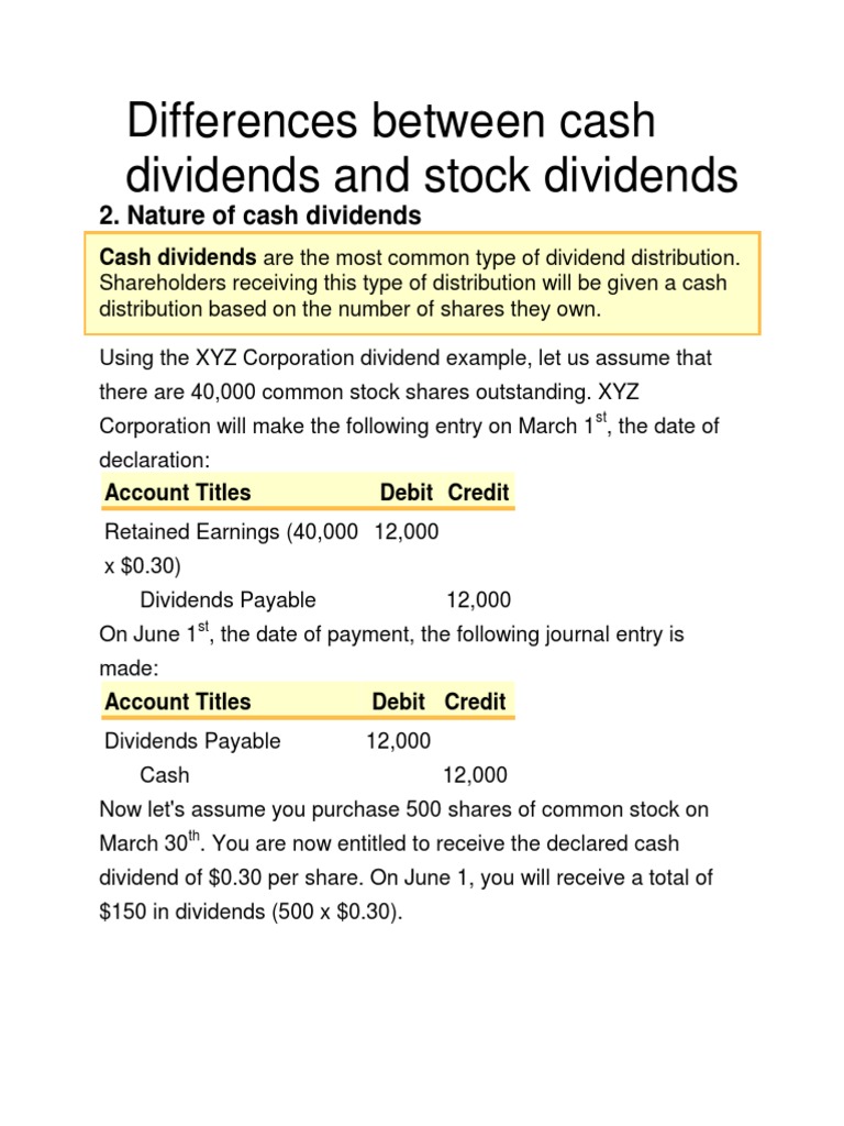 Differences Between Cash Dividends and Stock Dividends PDF Dividend