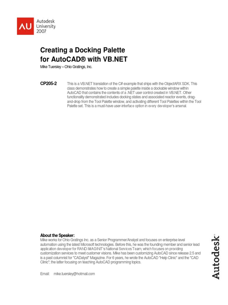 Creating A Docking Palette For Autocad With | PDF