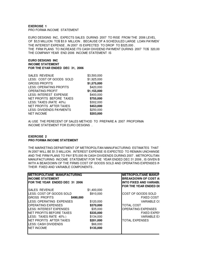 Pro forma exercise hotsell