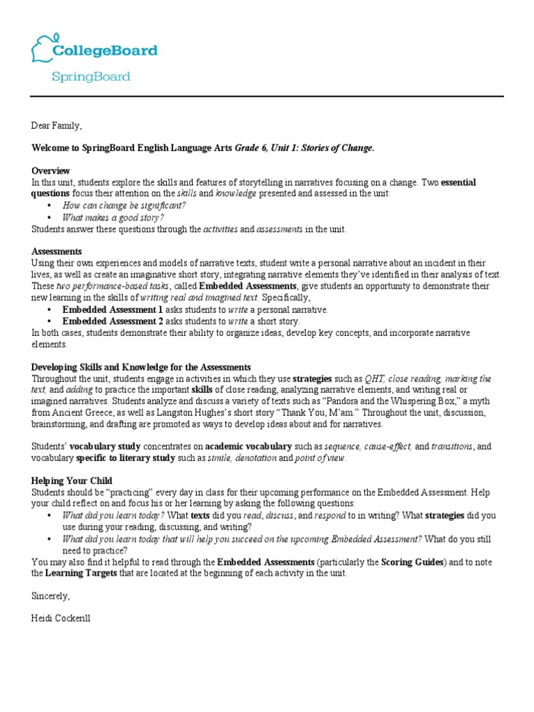 Grade 6 SpringBoard: Stories of Change | PDF | Narrative | Educational ...