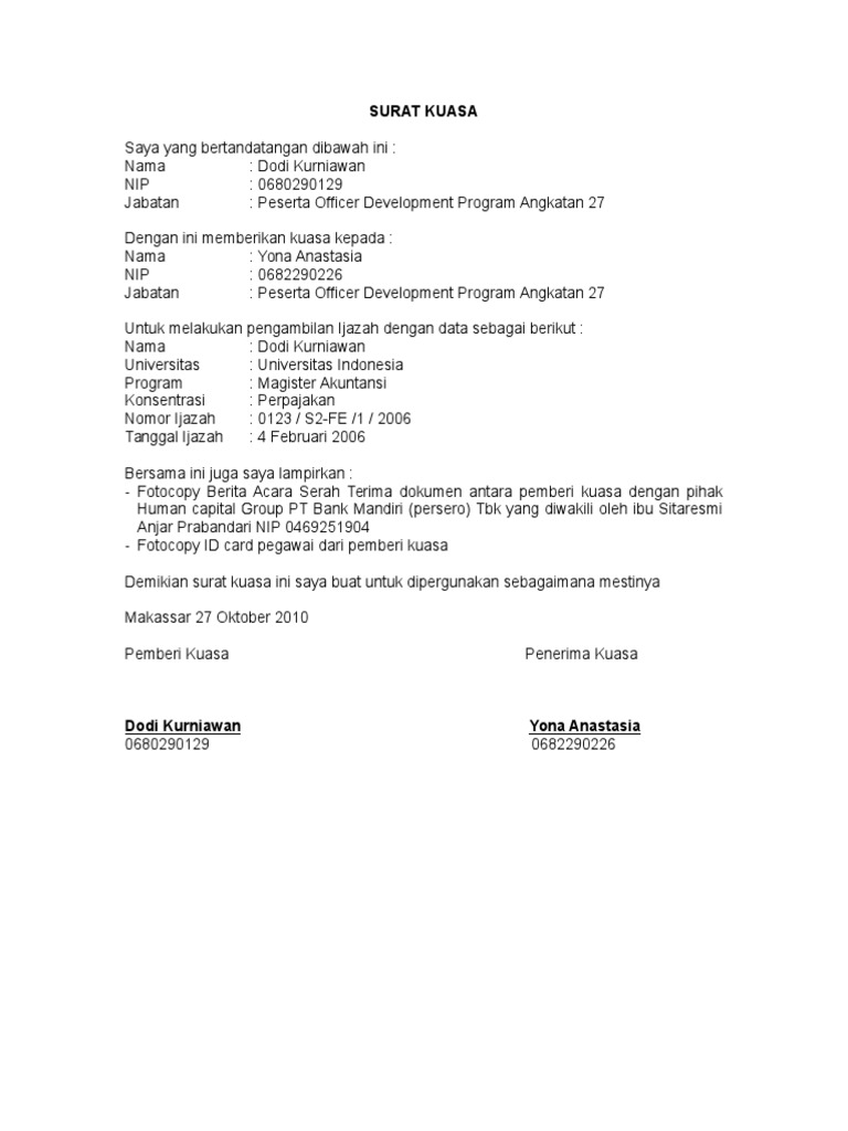 Surat Kuasa Pengambilan Ijazah