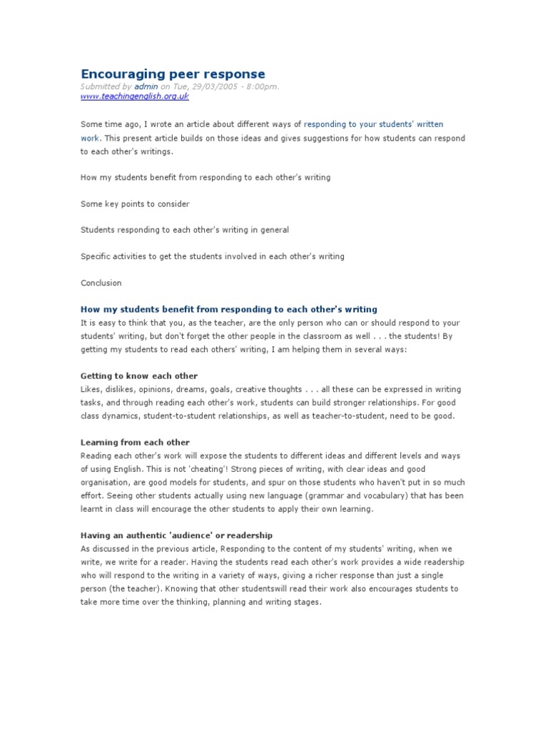 Peer Response Strategies for Students | PDF | Newspapers | Mail