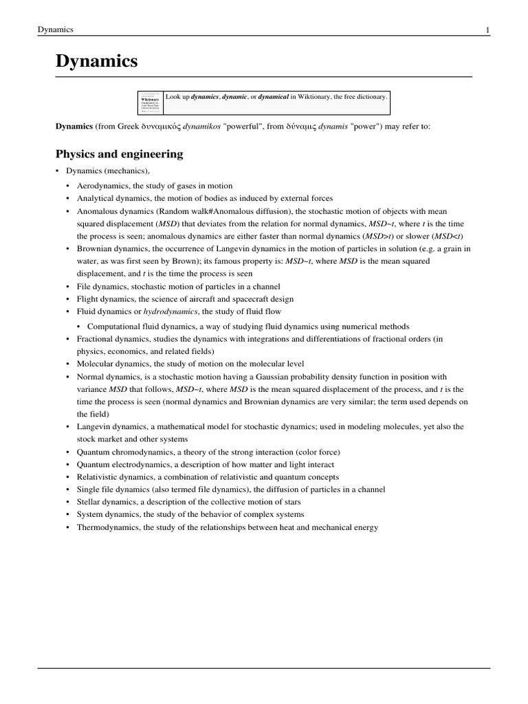 Overview of Dynamics in Various Fields | PDF | Stochastic Process ...