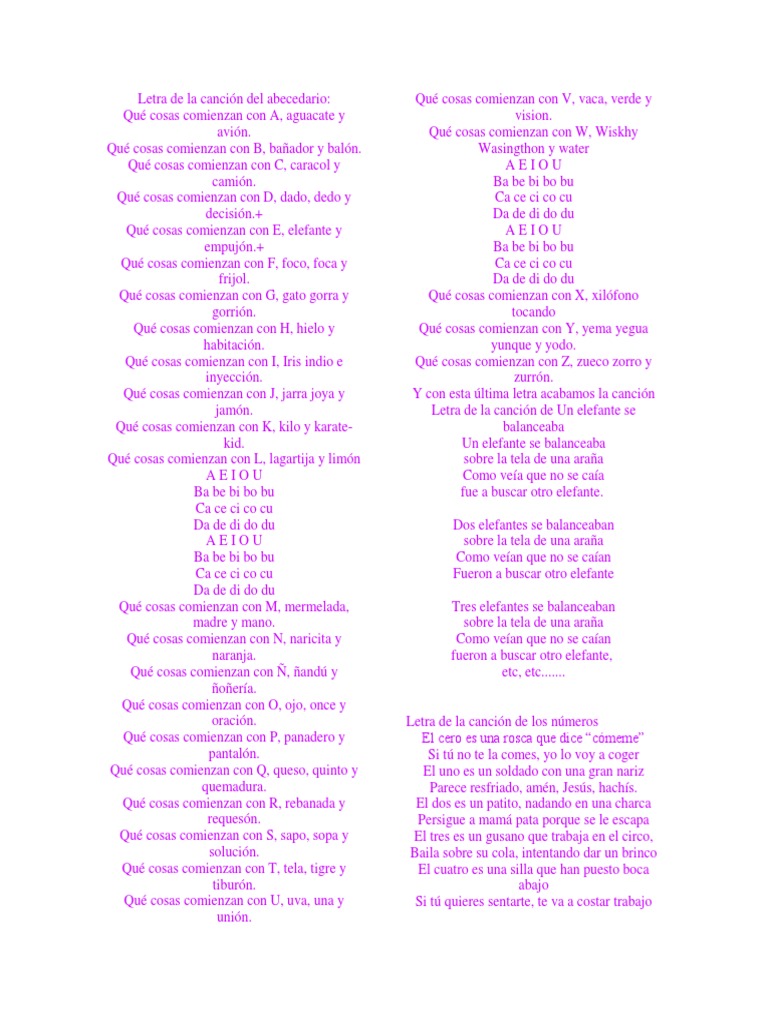 Letra de La Canción Del Abecedario | PDF | Alimentos | Comida y bebida