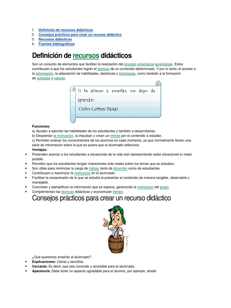 Definición de Recursos Didácticos Mapa Aprendizaje