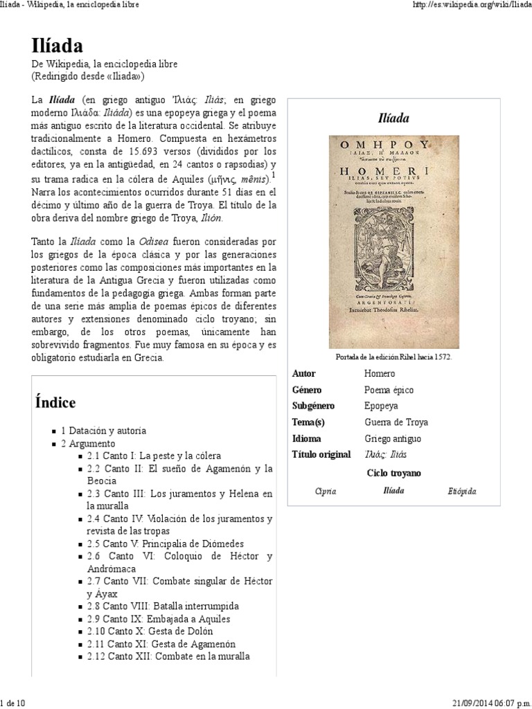 La Iliada Y La Odisea Wikipedia Ilíada - Wikipedia, La Enciclopedia Libre | PDF | Héctor | Ilíada