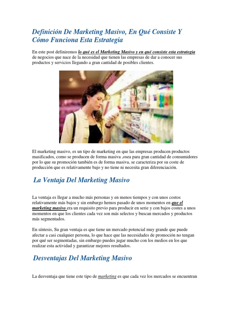 Definición de Marketing Masivo PDF Marketing Mercado (economía)