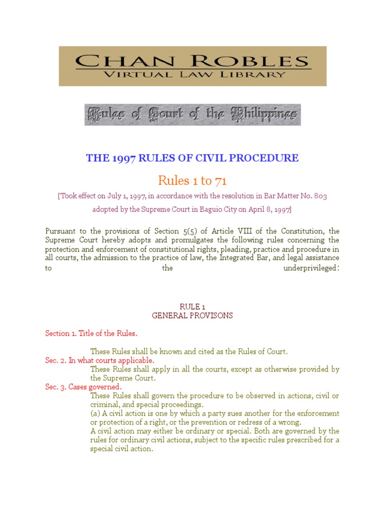 The 1997 Rules of Civil Procedure | PDF | Pleading | Lawsuit