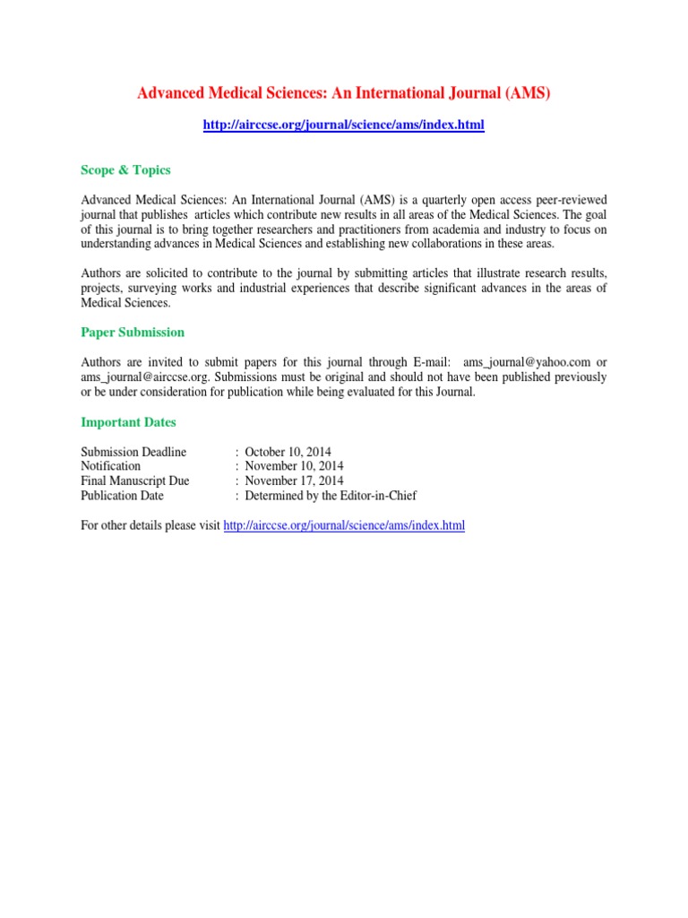 Advanced Medical Sciences Journal Overview | PDF