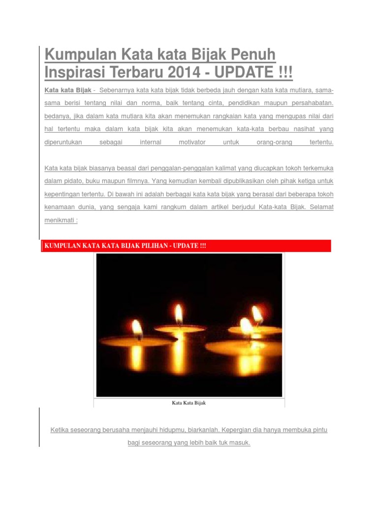 Kumpulan Kata Kata Bijak Penuh Inspirasi Terbaru 2014