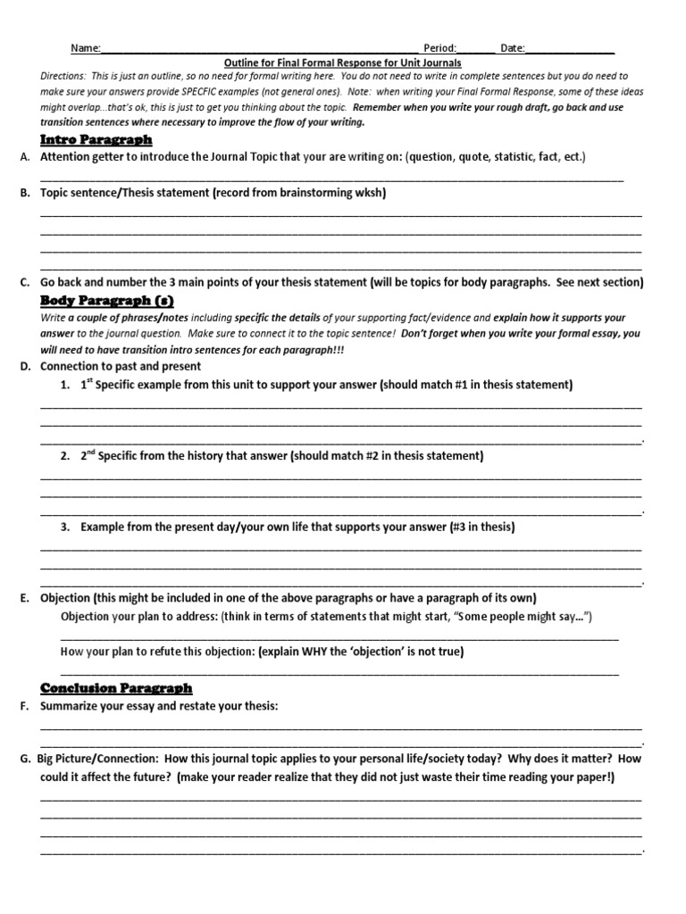 Outline For Final Formal Journal | PDF