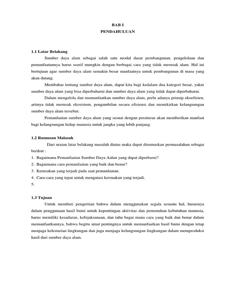 Makalah Pemanfaatan Sumber Daya Alam Yang Dapat Diperbarui