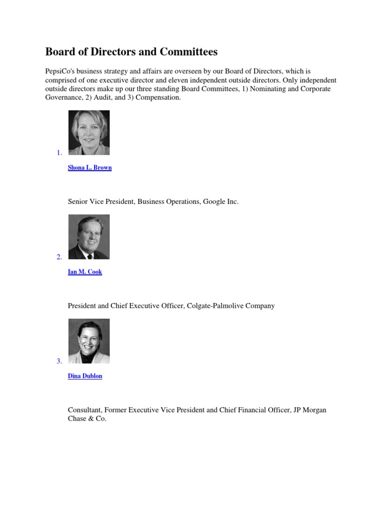 PepsiCo Board of Directors Overview | PDF | Pepsi Co | Potato Chip